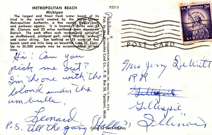 Lake St. Clair Metropark (Metro Beach, Metropolitan Beach) - Vintage Postcard Back (newer photo)